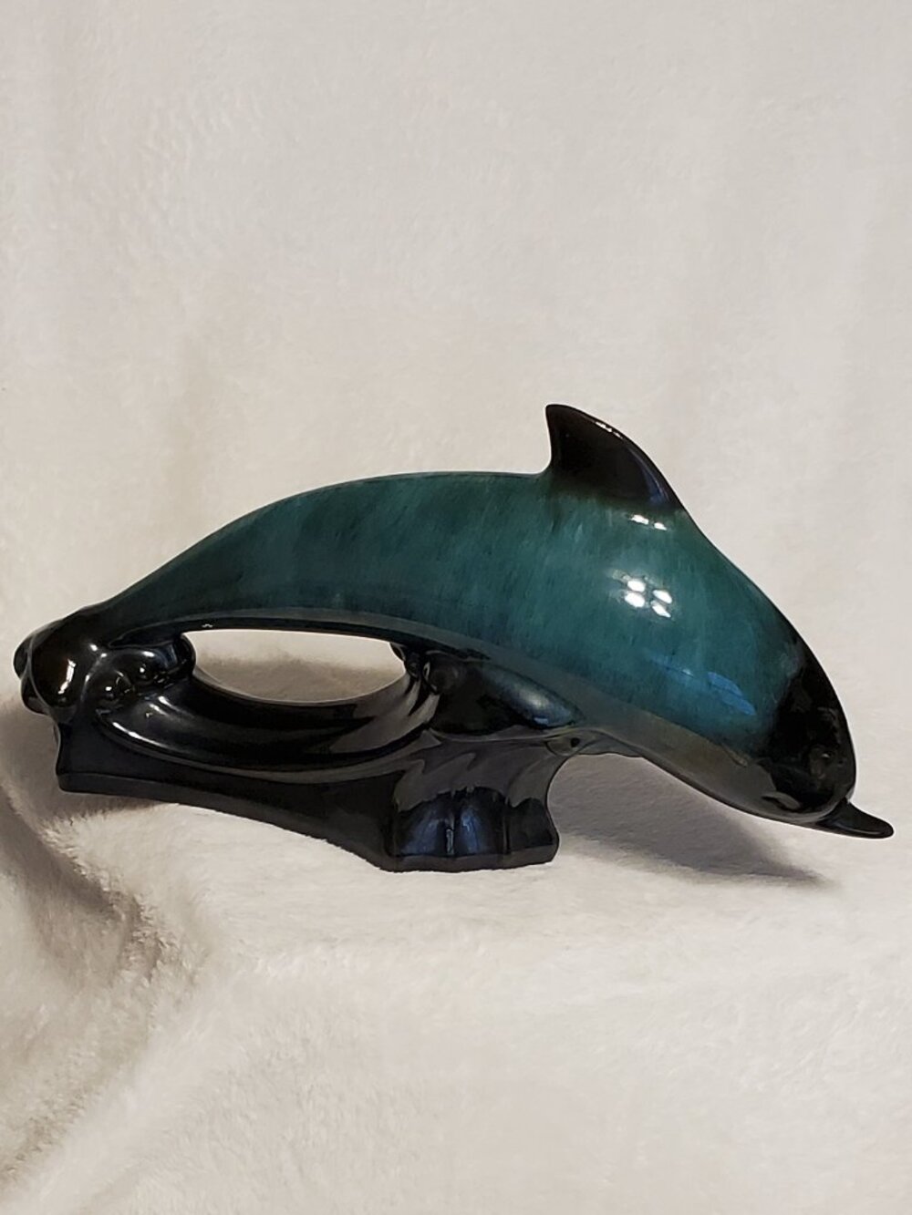 Vintage Ceramic Pottery Dolphin Diving Figurine Black Blue Glaze EUC!